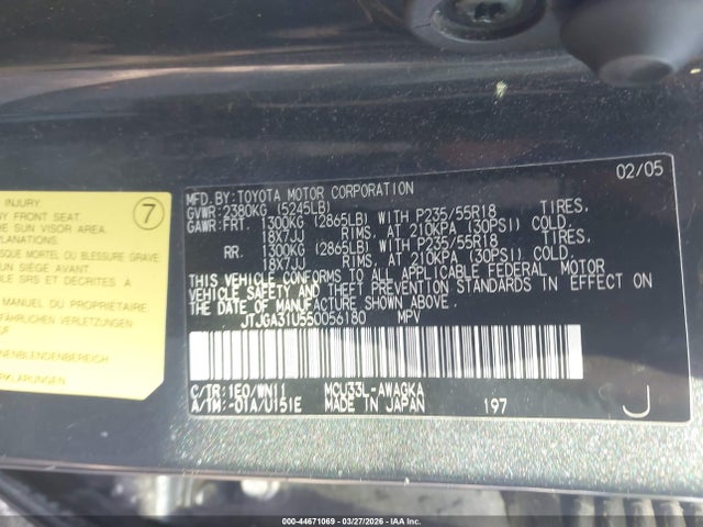 44671069 :رقم المزاد ، JTJGA31U550056180 vin ، 2005 Lexus Rx 330 مزاد بيع