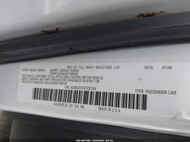 Продаж на аукціоні авто 2008 Subaru Legacy 2.5i, vin: 4S3BL616787222169, номер лоту: 44671096