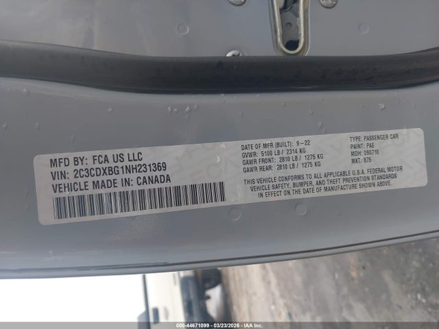 2022 Dodge Charger Sxt Rwd მანქანა იყიდება აუქციონზე, vin: 2C3CDXBG1NH231369, აუქციონის ნომერი: 44671099