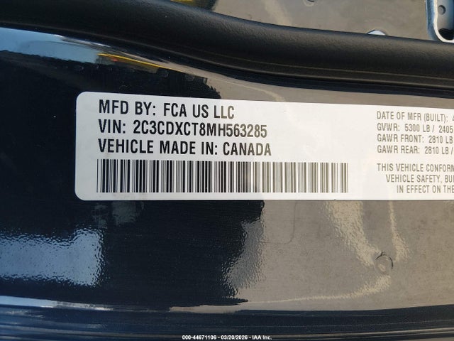 2C3CDXCT8MH5W3285 Dodge Charger R/t Rwd