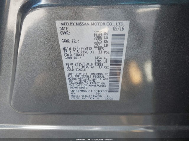 5N1DR2MN6HC619037 Nissan Pathfinder Sv