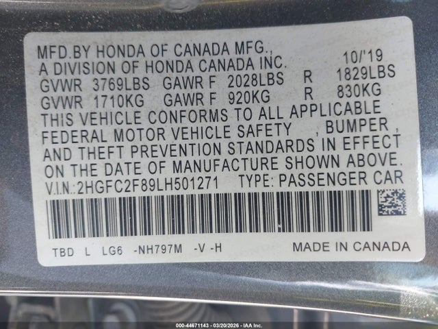 Honda Civic Sport 2020 2HGFC2F89LH501271 Image 9