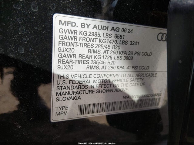 WA1VVBF7XSD008202 Audi Q7 Prestige 55 Tfsi Quattro Tiptronic