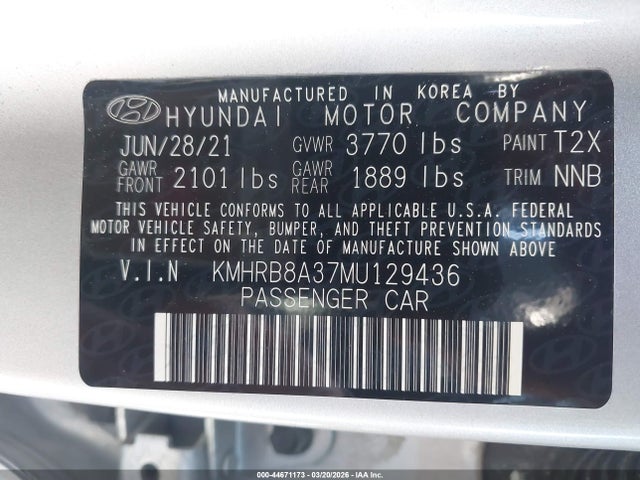 KMHRB8A37MU129436 Hyundai Venue Se