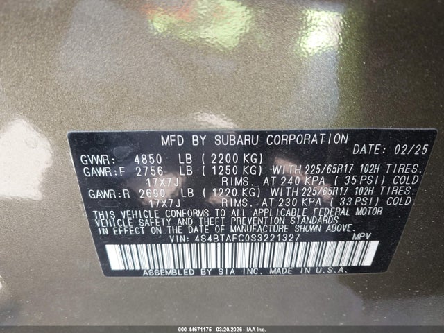 2025 SUBARU OUTBACK 4S4BTAFC0S3221327 Photo 8