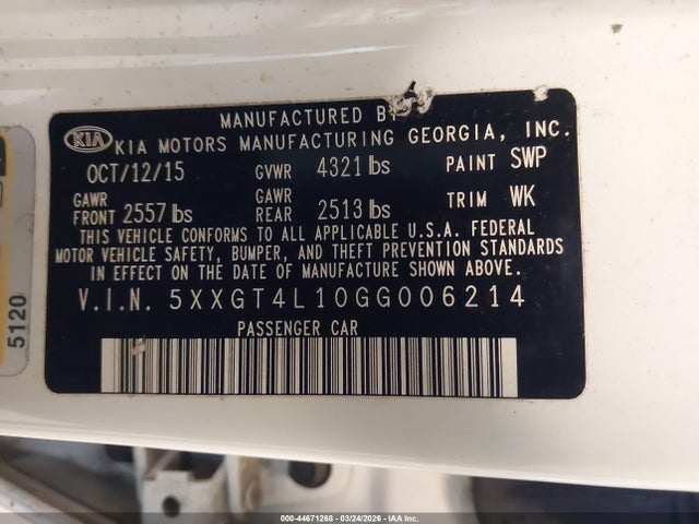 2016 KIA OPTIMA 5XXGT4L10GG006214 Photo 8