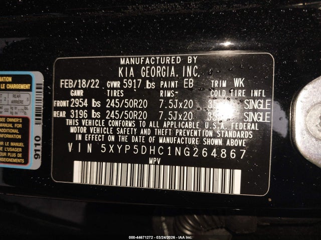 5XYP5DHC1NG264867 KIA Telluride Sx