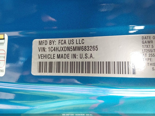 2021 Jeep Wrangler Unlimited Willys 4x4 მანქანა იყიდება აუქციონზე, vin: 1C4HJXDN5MW683265, აუქციონის ნომერი: 44671293