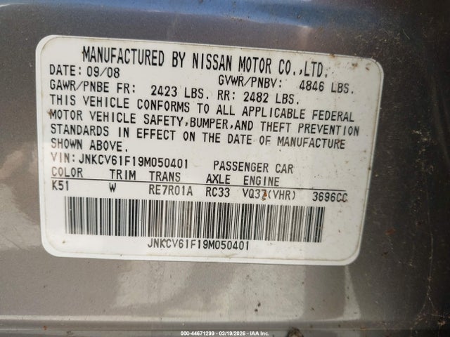 Aukcja sprzedaży 2009 Infiniti G37x, vin: JNKCV61F19M050401, numer aukcji: 44671299