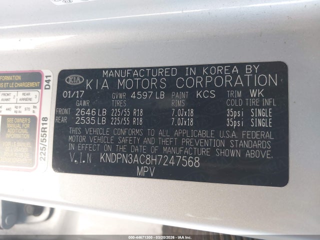 KNDPN3AC8H7247568 KIA Sportage Ex