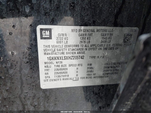 Продаж на аукціоні авто 2017 Gmc Acadia Denali, vin: 1GKKNXLSXHZ205742, номер лоту: 44671305