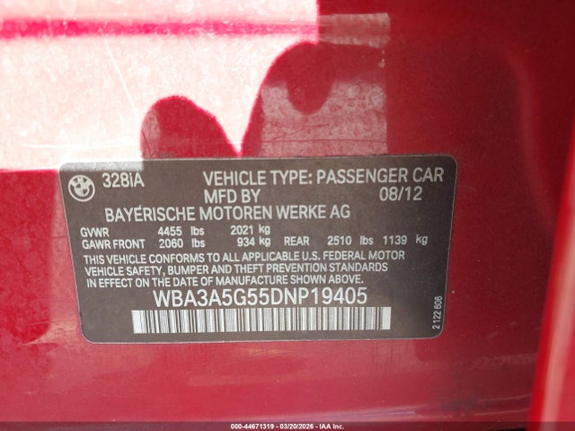 Продаж на аукціоні авто 2013 Bmw 328i, vin: WBA3A5G55DNP19405, номер лоту: 44671319