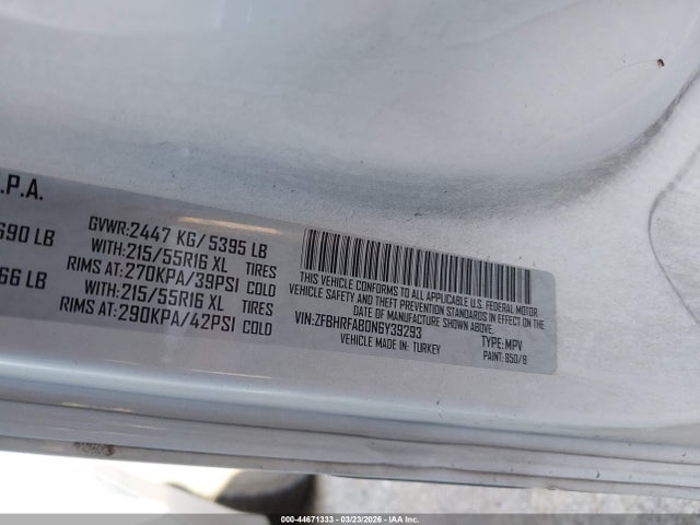 2022 Ram Promaster City Cargo Van მანქანა იყიდება აუქციონზე, vin: ZFBHRFAB0N6Y39293, აუქციონის ნომერი: 44671333