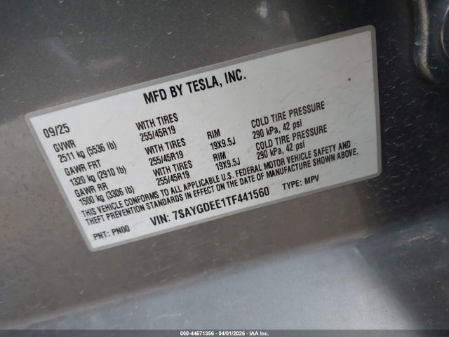 7SAYGDEE1TF441560 Tesla Model Y All-wheel Drive/long Range Launch Series/premium All-wheel Drive
