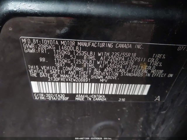 Продажа на аукционе авто 2014 Toyota Rav4 Limited, vin: 2T3DFREVXEW206891, номер лота: 44671389