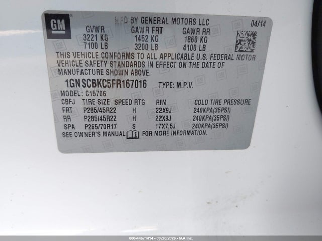 2015 CHEVROLET TAHOE 1GNSCBKC5FR167016 Photo 8