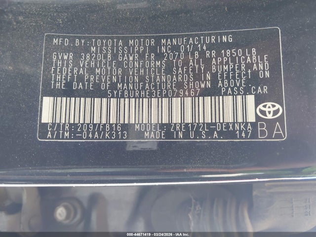 Toyota COROLLA LE 2014 5YFBURHE3EP079467 Image 9