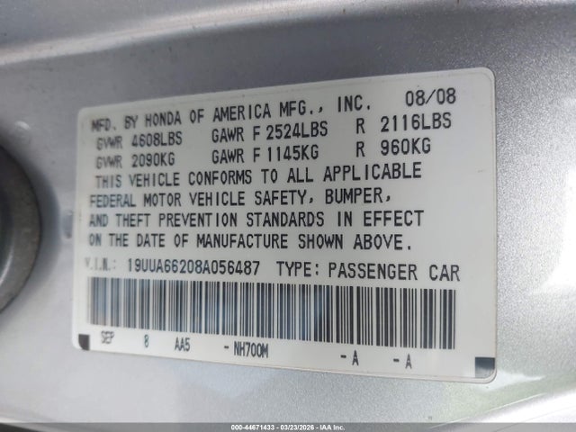 2008 ACURA TL 19UUA66208A056487 Photo 8