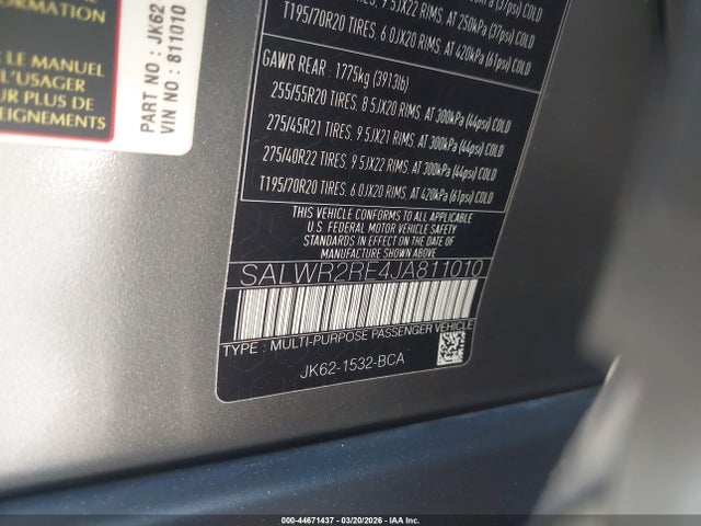 Aukcja sprzedaży 2018 Land Rover Range Rover Sport Supercharged/supercharged Dynamic, vin: SALWR2RE4JA811010, numer aukcji: 44671437