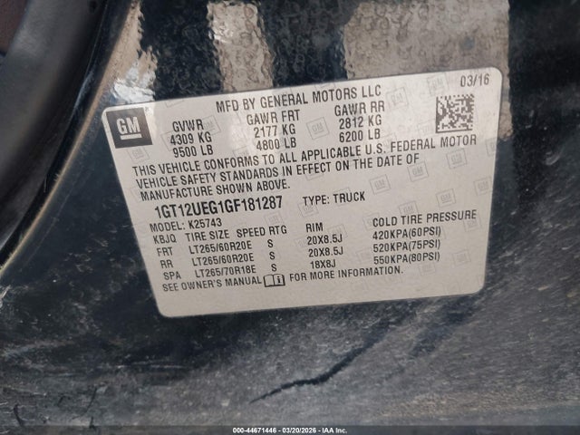 Продажа на аукционе авто 2016 Gmc Sierra 2500hd Denali, vin: 1GT12UEG1GF181287, номер лота: 44671446