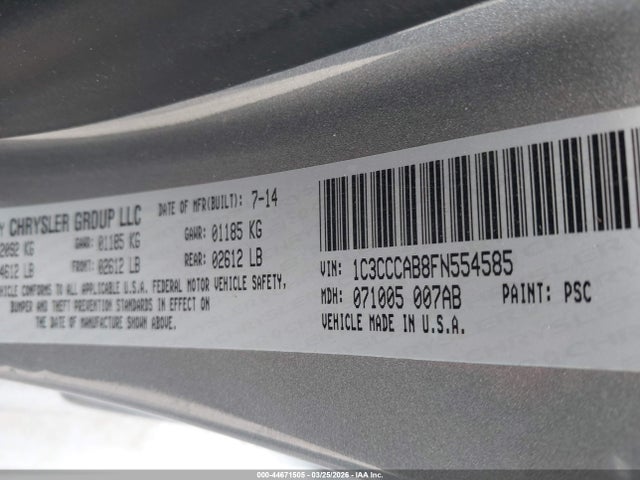 Aukcja sprzedaży 2015 Chrysler 200 Limited, vin: 1C3CCCAB8FN554585, numer aukcji: 44671505