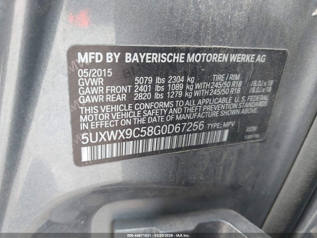 Aukcja sprzedaży 2016 Bmw X3 Xdrive28i, vin: 5UXWX9C58G0D67256, numer aukcji: 44671531