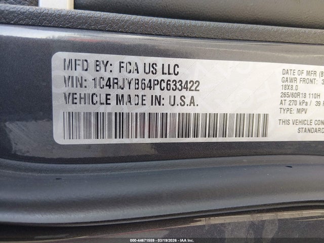 2023 Jeep Grand Cherokee 4xe მანქანა იყიდება აუქციონზე, vin: 1C4RJYB64PC633422, აუქციონის ნომერი: 44671559