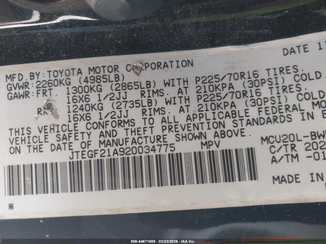 2002 TOYOTA HIGHLANDER JTEGF21A920034775 Photo 8