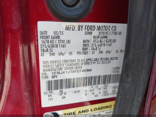 Ford Expedition El Xlt 2015 1FMJK1JT8FEF45366 Image 9