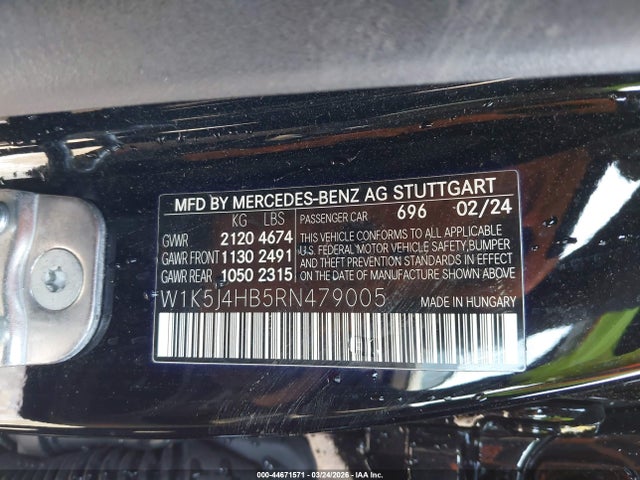 44671571 :رقم المزاد ، W1K5J4HB5RN479005 vin ، 2024 Mercedes-benz Cla 250 Coupe 4matic مزاد بيع
