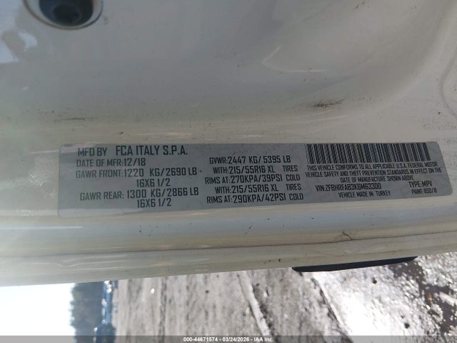 Продажа на аукционе авто 2019 Ram Promaster City Tradesman, vin: ZFBHRFAB3K6M63300, номер лота: 44671574