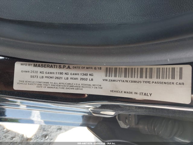 Продажа на аукционе авто 2019 Maserati Ghibli S Q4, vin: ZAM57YTA7K1308523, номер лота: 44671576