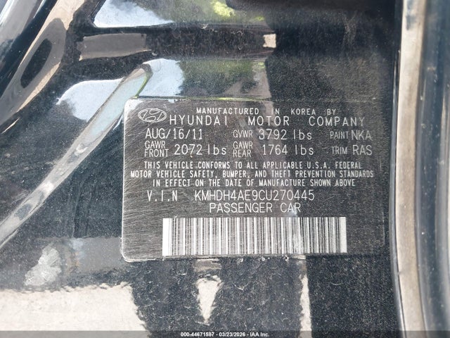 Aukcja sprzedaży 2012 Hyundai Elantra Limited (ulsan Plant), vin: KMHDH4AE9CU270445, numer aukcji: 44671587