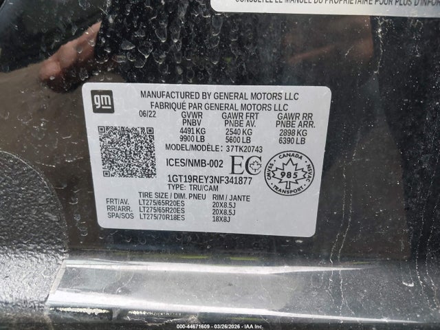Aukcja sprzedaży 2022 Gmc Sierra 2500hd Denali, vin: 1GT19REY3NF341877, numer aukcji: 44671609