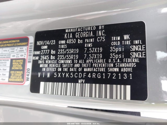 Aukcja sprzedaży 2024 Kia Sportage Sx-prestige, vin: 5XYK5CDF4RG172131, numer aukcji: 44671650