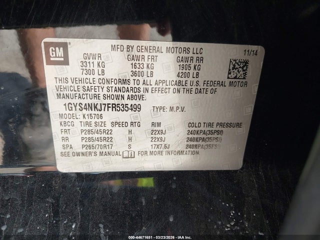 2015 CADILLAC ESCALADE 1GYS4NKJ7FR535499 Photo 8