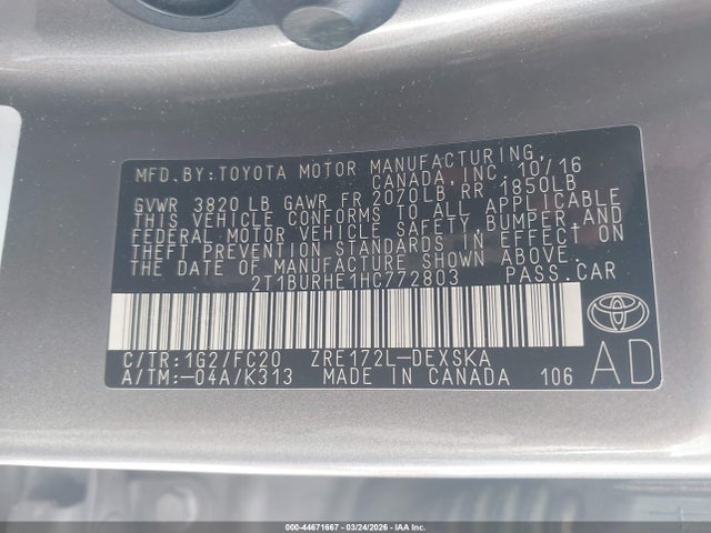 Toyota COROLLA SE 2017 2T1BURHE1HC772803 Image 9
