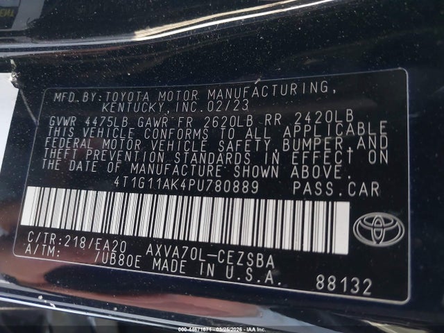 4T1G11AK4PU780889 Toyota CAMRY SE