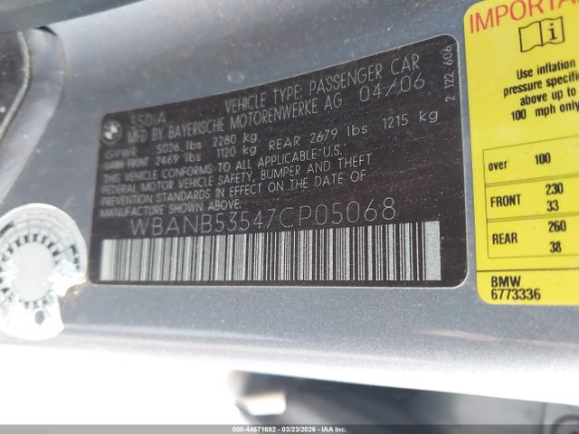 2007 BMW 550I WBANB53547CP05068 Photo 8