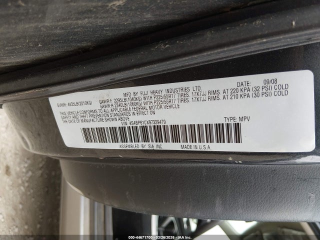 Продаж на аукціоні авто 2009 Subaru Outback 2.5i, vin: 4S4BP61CX97329479, номер лоту: 44671700
