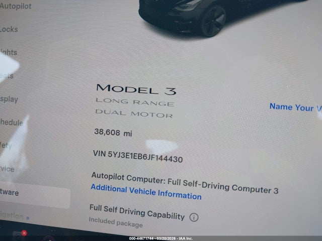 5YJ3E1EB6JF144430 Tesla Model 3 Long Range/performance