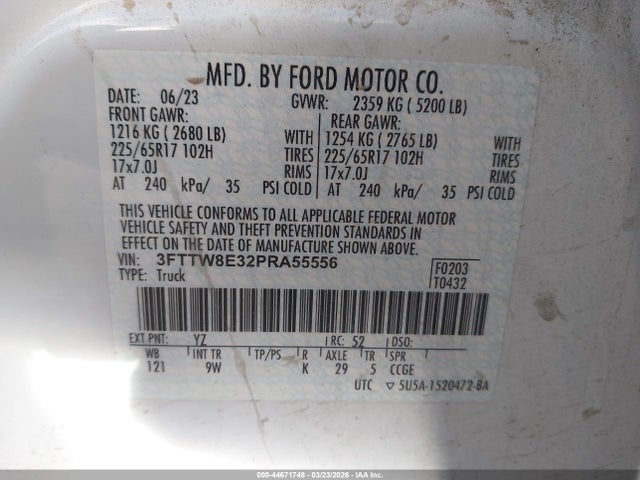 2023 Ford Maverick Xl მანქანა იყიდება აუქციონზე, vin: 3FTTW8E32PRA55556, აუქციონის ნომერი: 44671748