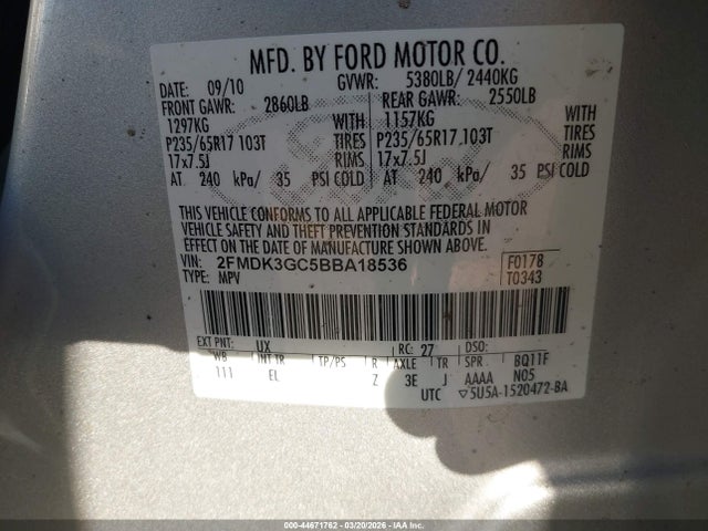 Продаж на аукціоні авто 2011 Ford Edge Se, vin: 2FMDK3GC5BBA18536, номер лоту: 44671762