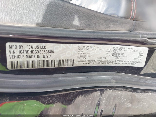 44671767 :رقم المزاد ، 1C4RDHDGXSC508804 vin ، 2025 Dodge Durango Gt Rwd مزاد بيع