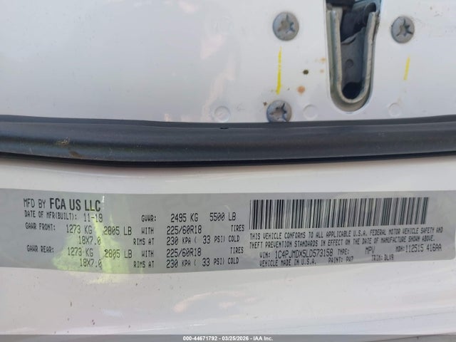 Продажа на аукционе авто 2020 Jeep Cherokee Limited 4x4, vin: 1C4PJMDX5LD573158, номер лота: 44671792