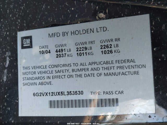 Продаж на аукціоні авто 2005 Pontiac Gto, vin: 6G2VX12UX5L353530, номер лоту: 44671827