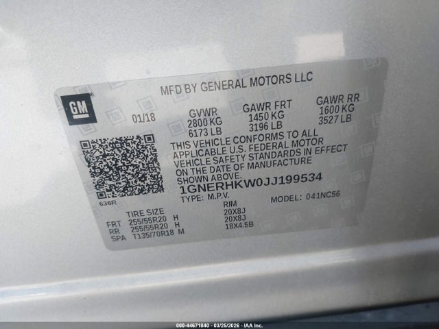 1GNERHKW0JJ199534 Chevrolet Traverse 3lt
