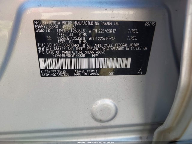 Toyota Rav4 Xle 2015 2T3WFREV0FW193336 Image 9