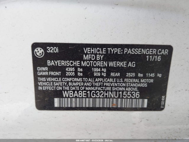 WBA8E1G32HNU15536 BMW 320i