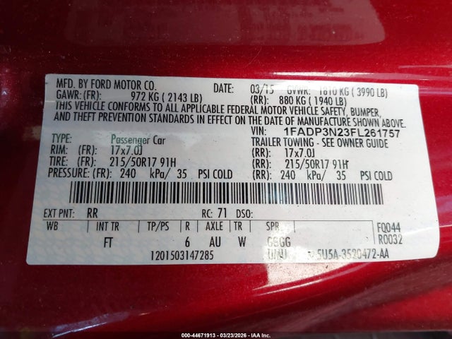 1FADP3N23FL261757 Ford Focus Titanium